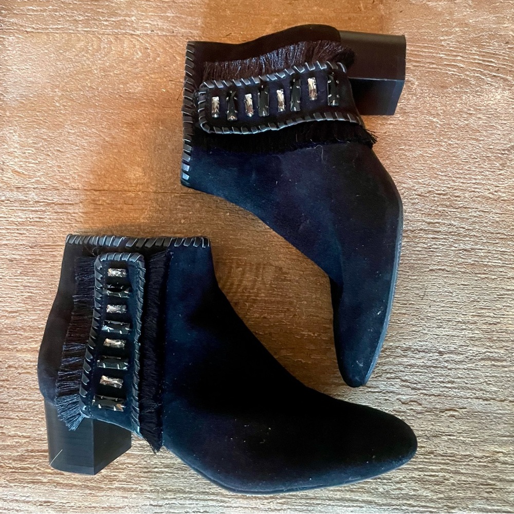 Jack Rogers Black Ankle Boots with Fringe and Studs